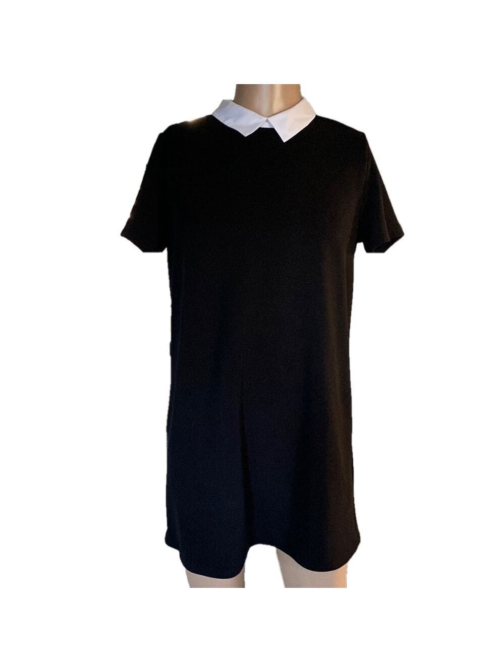 Zara Black Mini Dress with Peter Pan Collar and Short Sleeves for Casual